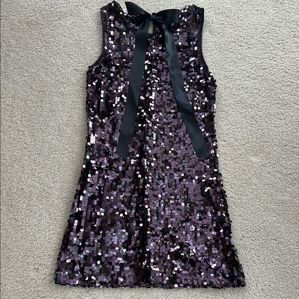 NWOT Sequin Purple Dress with Back Bow, S